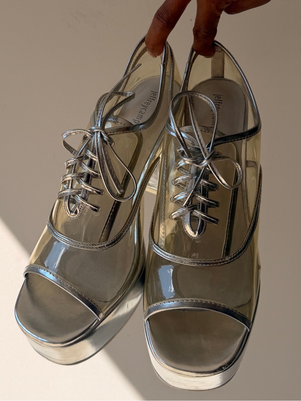 Jeffrey Campbell Silver Clear PVC Lace-Up Platform Sandals - Picture 3 of 10